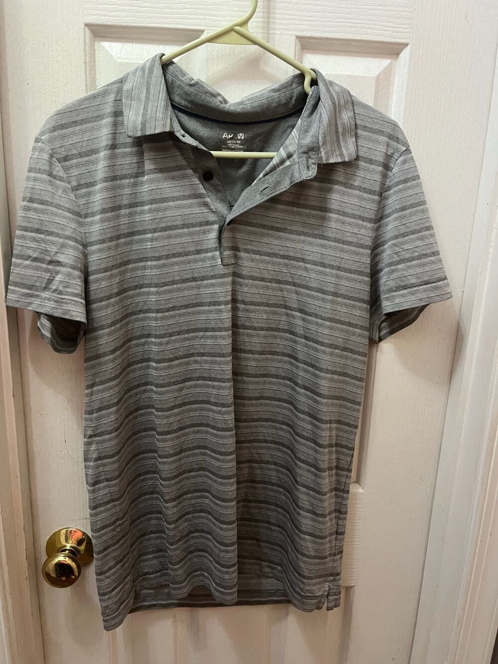 AP 9 Polo Shirt Size Medium Gray Striped Polyester